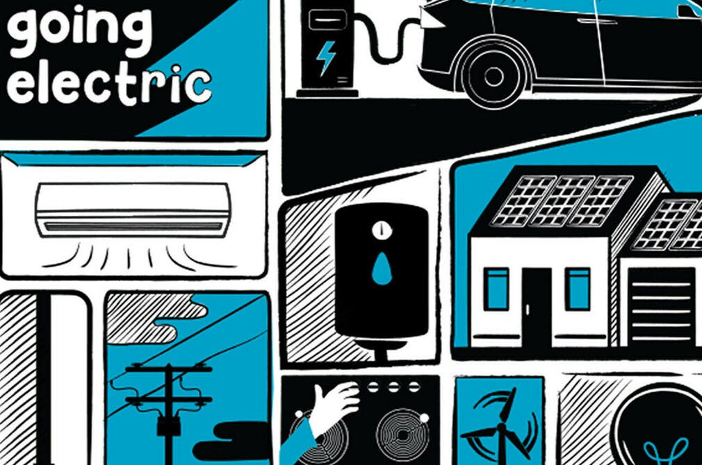 Illustration of electric appliances in home.