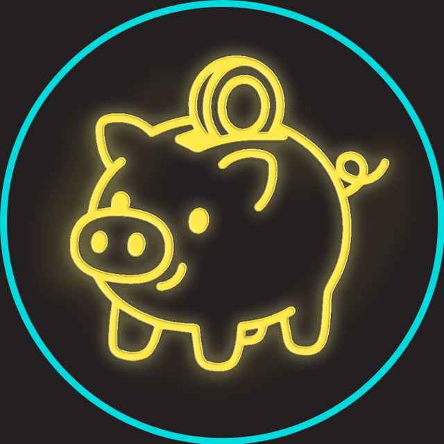 Yellow neon light style piggy bank on black background.