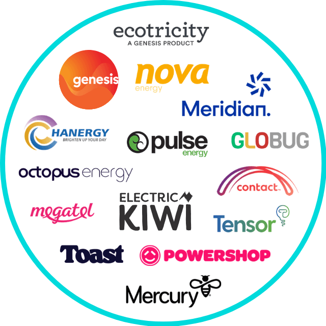 Graphic of logos of power companies featured on Powerswitch.